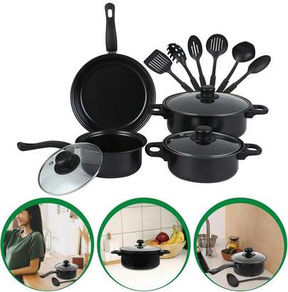 Nonstick Cookware Set, 12pcs Pots And Pans Set Non-Stick, Camping Cookware Kits, Pot And Pan Set For Camping,Picnic, Kitchen Utensils Set With Fry Pans, Saucepans, Saute Pan,Saucepans