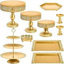 10 Pieces Gold Cake Stand Set, Metal Round Cupcake Holder Dessert Display Plate Serving Platter, Dessert Table Stands And Trays Set, Wedding, Birthday, Anniversary, Tea Party - Vàng - Xem 1