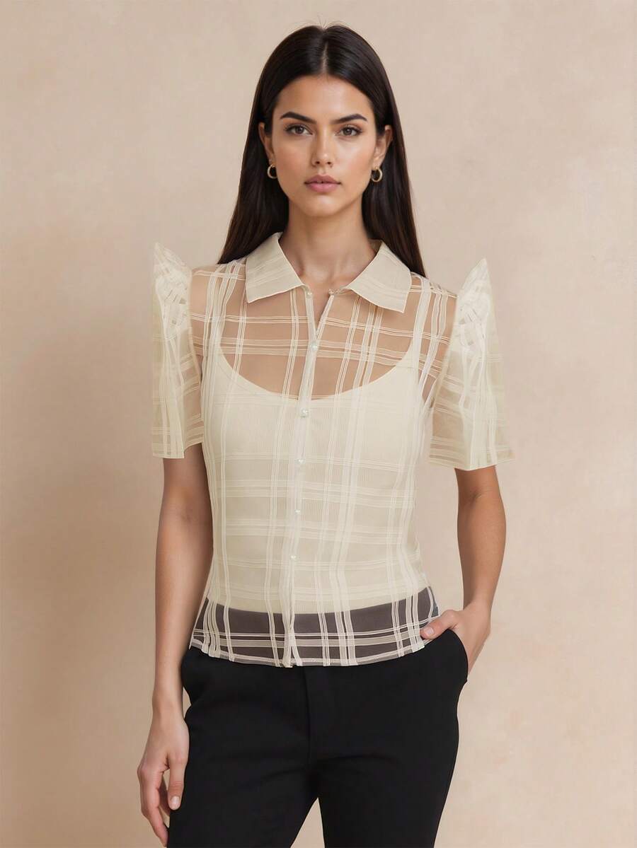 Blusa de manga corta de estilo casual de verano moderno estilo filipino para mujer, chal estilo filipino, blusa de champán de Acción de Gracias