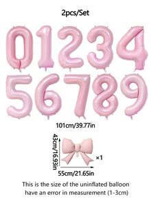 2pcs Pink Decorative Balloon Set, 40-Inch Pink 0-9 Number Foil Balloons, Pink Bow-Shaped Balloons For Birthday Party Decorations