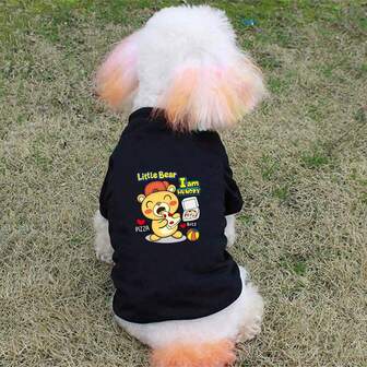 1 Stück kleiner Bär, "Ich bin hungrig" bedrucktes Haustier Kurzarm T-Shirt, weiches und atmungsaktives Rundhals T-Shirt