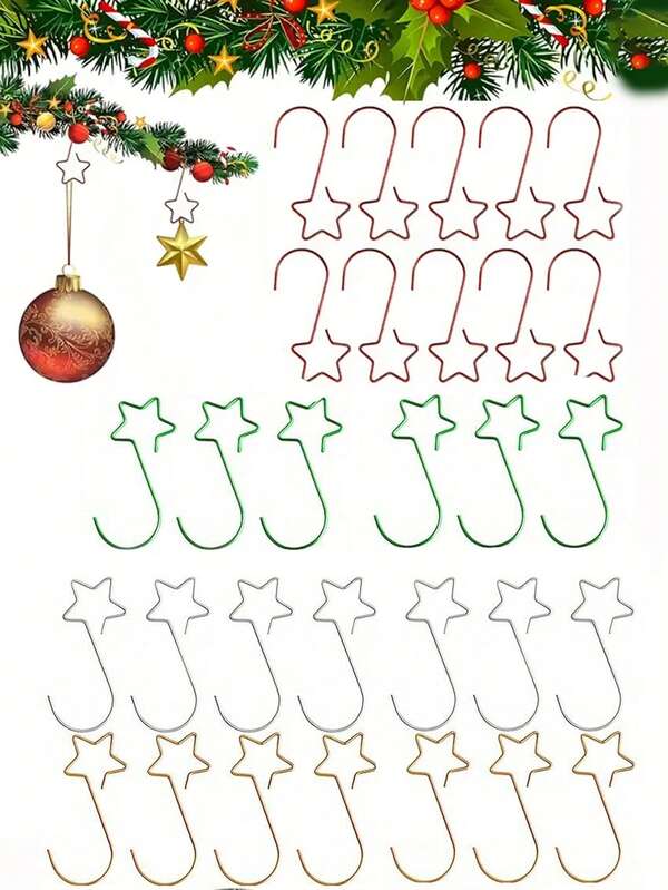 Christmas Decoration Hooks: S-Hooks, Pentagram-Shaped Decorative Hooks, And Small Metal Hooks.