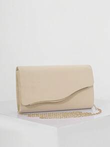 Túi cầm tay dây sắt đơn giản thời trang dành cho nữ, túi da PU dùng cho buổi tối, thích hợp cho đám cưới, dạ hội, sự kiện trang trọng, tiệc tùng, túi đeo vai/đeo chéo chất lượng cao - Màu be - Xem 2