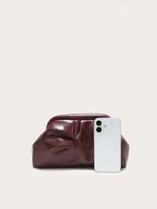 Cartera con clip de diseño de nube fruncida para mujer, versátil, de gran capacidad, de moda & minimalista, adecuada para compras y salidas - Burdeos - Ver 3