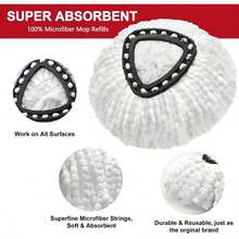 3-Pack Mop Head For O-Ceda EasyWrin Spin Mop Refill 1-Tank System Only Easy Cleaning Microfiber Replacement JZ8C - Trắng - Xem 5