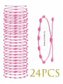 24pcs Adjustable Red Rope Bracelet Set, Handmade 7-Knot Bracelet Classic Stackable Bracelet, Fashion Bracelet Accessories For Couples And Friends, Friendship Bracelet, Couple Bracelet, Red Rope Lucky Bracelet Set, Card Packaging, Suitable For Gift Or Daily Wear