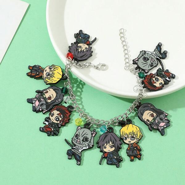 1 Stück Cartoon Anime Dämonentöter: Kimetsu No Yaiba Dämonentöter Kamado Tanjiro Zinklegierung Kette Armband, modisch und personalisiert mit Cartoon-Charakter Kamado Nezuko, Agatsuma Zenitsu Armband, geeignet für den täglichen Gebrauch oder als Geschenk, für Partys, Cosplay