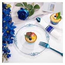 Blue Plastic Plates Disposable Set - 350pcs Party Dinnerware, 10.25" Dinner & 7.5" Dessert Plates, Silverware & Cups - Wedding & Event Supplies - 如圖/C - 查看 7