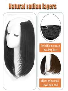 16Inch HalfHead Wig Collarbone Black Long Straight Wig Buckle Female Long Hair Natural Invisible One Piece Wig Piece - Light Brown - View 6