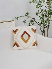1pc Large Plaid Rhombus Pattern Pillow Cover, Bohemian Canvas Tufted Embroidered Cord Craft, Bedroom Room Bed Decor Cushion Cover, Nordic Daily Home Living Room Sofa Car Pillow Case, Holiday Party Outdoor Garden Textile Decorative Pillowcase, Multi-Color, All Season, Without Insert, 30*50cm 45*45cm