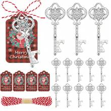 24pcs Creative Christmas Series Key Bottle Opener (With Card, Rope), Santa Claus/Snowman/Reindeer/Snowflake/Christmas Bell/Christmas Tree/Snowflake Key Design Bottle Opener, Metal Keychain Pendant, Suitable For Wedding, Holiday And Party Supplies, Birthday Party, Kitchen And Bar