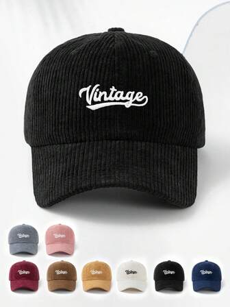 1 件男女通用复古刺绣灯芯绒软顶棒球帽，可调节帽檐，休闲、跑步、运动、度假、户外活动、配饰