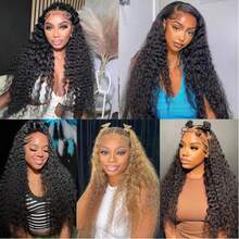 Xiayume 28 30 Inch 360 Lace Front Wigs Human Hair Invisi Strap 250 Density Deep Wave Lace Front Glueless Wigs Human Hair Pre Plucked With Drawstring 360 HD Full Lace Frontal Wigs For Women - Natural Black - 查看 6