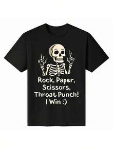 Fun Rock Paper Scissors Neck Poke Win Game T-Shirt - Black - View 1