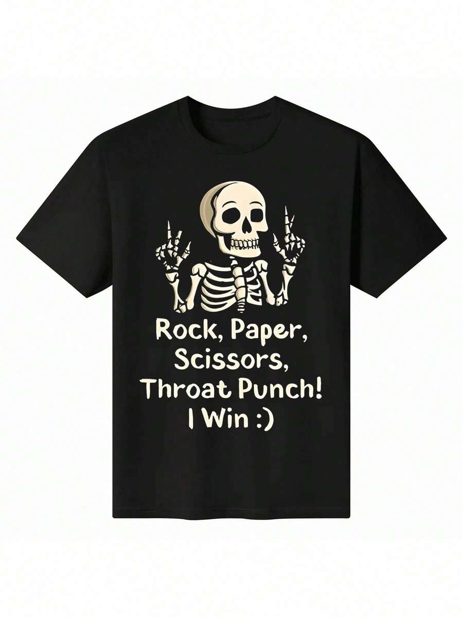 Fun Rock Paper Scissors Neck Poke Win Game T-Shirt - Black - View 1