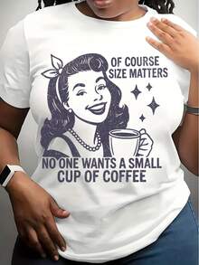 Funny Coffee Lover T-Shirt For Women - Of Course Size Matters, No One Wants A Small Cup Of Coffee Retro Vintage Design Tee - Perfect Gift For Coffee Enthusiasts, Casual Wear, Birthday, Mother's Day, Or Everyday Use,220g - trắng - Xem 1