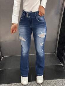 Women Casual Slim Straight Leg Denim Jeans For Daily Wear - Dark Wash - View 5