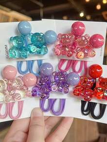 5 chiếc/1 chiếc Dây buộc tóc hình gấu nhỏ hoạt hình trong suốt nhiều màu sắc, Dây buộc tóc hình gấu ngồi dễ thương màu kẹo ngọt, Dây buộc tóc đuôi ngựa có độ đàn hồi cao, Phụ kiện tóc an toàn, Bền chắc để sử dụng hàng ngày, Có thể dùng làm đạo cụ chụp ảnh, trang điểm, dây chun buộc tóc, dây buộc tóc co giãn, phụ kiện tóc bằng cao su. - Nhiều màu - Xem 6