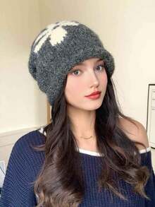1 szt. Damska dzianinowa czapka z haftem, modna i uniwersalna, oddychająca i wygodna, składana i przenośna, odpowiednia do codziennych dojazdów, na kemping, w podróż, na piesze wycieczki, do parków rozrywki, kawiarni, na farmę, na spotkania, imprezy i do fotografii, jesień/zima