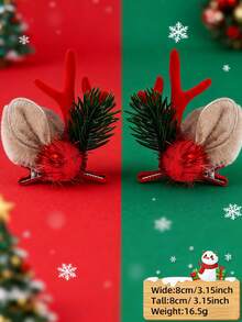 2pcs Girls' Christmas Hair Clips Party Decoration Christmas Gift With Reindeer Antler Duckbill Clips, Bow, And Bell, Suitable For Christmas Parties, Gathering Decorations, Stage Decorations, Photo Props, And Other Christmas Scenes. - Multicolor - View 8