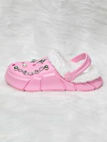 Warme Winterpantoffeln für Mädchen, Plüsch Gartenschuhe für Teenager (Größe 30-37), bequeme Fellinnenfutter rutschfeste Hausschuhe für Kinder mit personalisierten Schuhzubehör - Pink - Übersicht 7