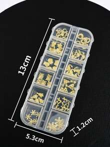 12 Grades, 60 Peças de Joias de Unhas de Natal, Joias de Unhas de Natal de Estilo Simples Misturadas em Vários Estilos, Incluindo Coroas, Flocos de Neve, Sinos, Alces, Árvores de Natal, Etc., Decoração de Unhas de Natal DIY Artesanato (Dourado) Decoração de Unhas - Multicolorido - Visão 4