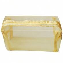 1个黑色方形铅笔盒，大容量尼龙网布，透明透气，也可作化妆包使用，适合返校季、开学季、学校用品、铅笔袋、书包、文具等。