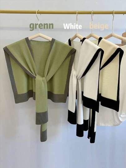 女士针织披肩，纯色肩披开衫，轻薄透气，适合春、秋、夏季搭配连衣裙穿着。