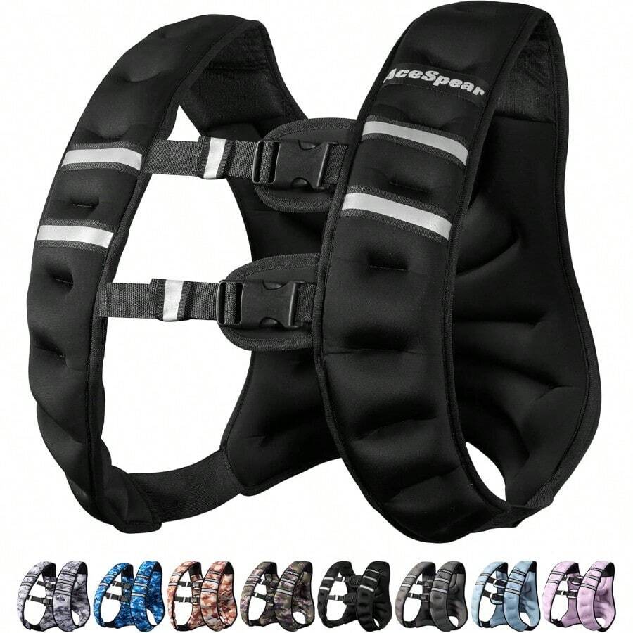 AceSpear Weighted Vest For Men Women 6lbs/8lbs/10lbs/12lbs/14lbs/16lbs/18lbs Body Weight Vest With Reflective Stripe For Running Walking Jogging Fitn Gth Training Workout