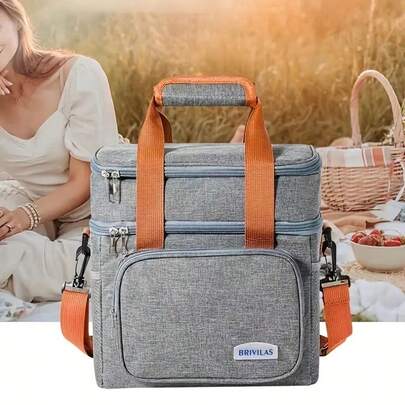 1pcInsulated Design - Zipper Pockets And Top Opening - Portable Insulated Bag, Perfect For Camping, Picnics, Office, Travel -Itable For Outdoor Activities, Lunch - Durable And Spacious Insulated Tote Bag And Lunch Bag, Double-Layer Insulated Lunch Box - Non-Food Contact, D