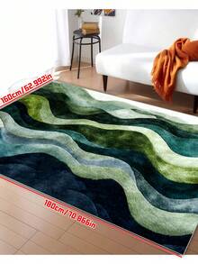1pc Ombre Green Wavy Pattern Bath Mat, Non-Slip, Machine Washable, Low Pile Knit Fabric, Polyester TPR Blend, Rectangular Bathroom Rug, Decorative Carpet