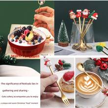 2pcs Christmas Spoon Set, Christmas Gift Tableware, Dessert Spoon & Fork With Santa Claus & Reindeer Figurine - Multicolor - View 10