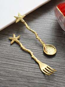 2pcs/Set Golden And Silver Star Spoon, Perfect For Beach Weddings & Party Dessert Utensils - Elegant Coffee Spoons, Tea Spoons