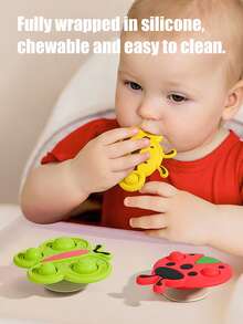 Quderbel Baby Toys, Cartoon Silicone Suction Cup Rotating Teether Toys, Chewable For Babies, Stroller, Highchair, Bath, Water Play Spinning Toys
