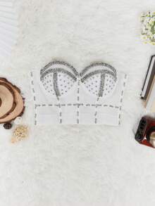 Rhinestone Detail Bustier Corset Cami Top - White - View 7