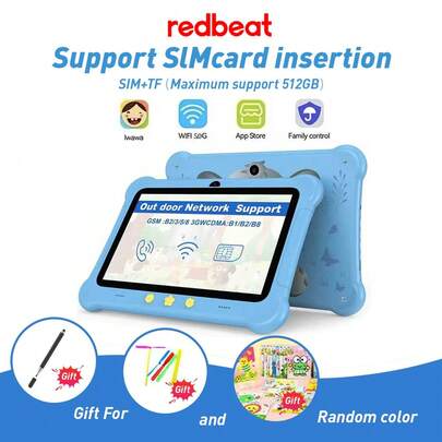 redbeat Kids Tablet 7 Inch Redbeat B1 6GB RAM 32GB ROM (TF Expansion 512GB) WiFi Tablet Supports SIM Card, Shockproof Case, Dual Camera, Parental Control, Kids App PreInstalled, Great Gift For ChildrenDual-Channel, Long Battery Life