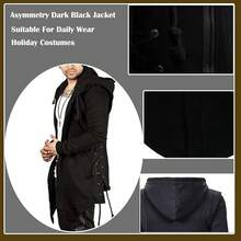 Sudadera con capucha de asesino para hombres, estilo gótico con cremallera asimétrica y cordones laterales, chaqueta con capucha de felpa para Halloween - Negro - Ver 9
