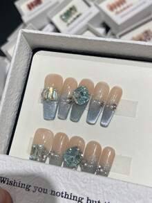 2025 New 24-Piece High-End Salon-Grade Press-On Nail Art - Various Styles - 1 Piece Shipped Randomly: Gradient Long Style, Nails, Starry Nails, Solid Color Nails, Nails, Blue Gradient 3D Pearl 3D Decorative Press-On Nails, Solid Color's Eye Press-On Nails, Almond Press-On Nails, Coffin Nails, Oval Nails, And More.Removable And Reusable Press-On Nails Are Parties, Dances, Daily Wear, Traditional Festivals, Etc., Covering All Types Of Women's And Girls' False Nails And Nail Art Products (Random Delivery)