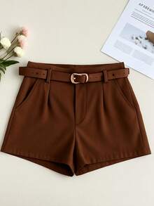 TAILORED SHORTS WITH LINED BELT FASHION BLOGGER - Rust Brown - View 2