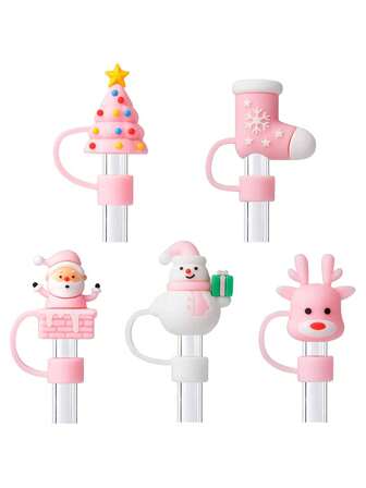 1/6 st 10 mm rosa sugrörslock för kopp 40oz/30oz tumbler återanvändbart tvättbart sött sugrörstoppningstillbehör lämpligt för julsugrörslock skydd semesterfestdekor, lämplig som present till jul nyår semester födelsedag bröllopsfest