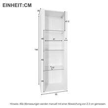 Czarna, błyszcząca gablota ekspozycyjna z oświetleniem LED, 3 przeszklone przegrody, 55*38*166 cm, gablota ekspozycyjna, szafka stojąca, szafka wysoka, szafka do przechowywania