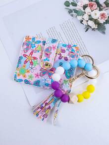 1 件女式多色串珠 PU 流苏钥匙钱包、零钱包、卡包、腕包、钥匙扣，可作为礼物送给妈妈和朋友，波西米亚风圣诞节汽车配件包饰学校可爱哥特 Y2k 包挂绳带身份证夹汽车配件包饰 - 卡包 - 查看 30