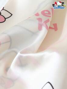SANRIO 3件套女士睡衣套装，Hello Kitty领短袖纽扣口袋上衣搭配蝴蝶结长裤和短裤，休闲家居服，秋冬服装 - 白色 - 查看 8