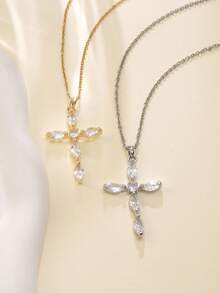 1 pieza Collar con colgante de cruz de circonita cúbica de lujo y estilo vintage, colgante de cruz de cristal de vidrio exquisitamente brillante, joyería unisex adecuada para uso diario y fiestas, regalo para hombres, mujeres, amigos, esposa, hija, elegante para cumpleaños, aniversario, festividades