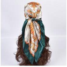 1Pcs Women's Autumn And Winter New Fashionable And Elegant Flower Printing 90cm * 90cm Satin Large Square Scarf Women, Multi-Purpose As Headscarf, Belt, Bag Accessories, Hair Towel, Fashion Accessories Headscarf, Headband, Headband Is Very Suitable For Dressing Up Your Style - Hà Thanh - Xem 8