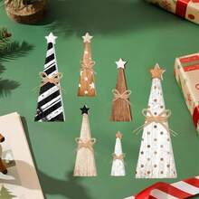 6 adornos navideños de madera para escritorio, bonitos triángulos de pie para decoración del hogar, recuerdo de fiesta - vistoso - Ver 6