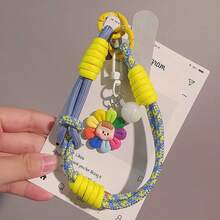 Cordon de téléphone pendentif tournesol, sangle de poignet tressée réglable, anneau de doigt et cordon de téléphone double usage, sangle de main anti-perte pour l'extérieur et les voyages, nouveau - Multicolore - Voir 6