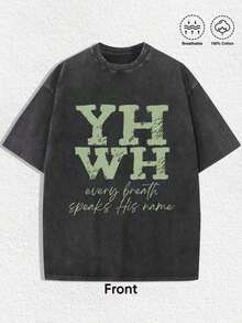 2026 Summer Tops1 PCS [Green T-Shirt] Retro Religious "YHWH - Every Breath Speaks His Name" Graphic Tee: Featuring Distressed Vintage Finish, Front Bold "YHWH" Letter Print With Inspirational Text, Back Artistic Graphic Of Lungs Integrated With Mountains, Forests, Roots, And Eagle Accent, Perfect For Infusing Spiritual, Nostalgic Vibes Into Fits During Easter Celebrations, Church Events, Or Nature - Themed Gatherings, Christmas & Halloween & Thanksgiving Day & Valentine's Day & Pride & Father's Day & Easter & Mother's Day & New Year & Spring Festival, Men's Round Neck Printed Short Sleeve Casual Everyday T-Shirt, They Are Excellent Gifts For Friends And Family, 100% Cotton T-Shirts Feature, A Yhful And Fashionable Design, Graphic Tees Men, Graphic Tees Women, Cachorro Feliz, Back To SchoolLoose And Comfortableshirt - 黑色 - 查看 3