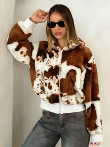 Jachetă din fleece cu glugă, elegantă și versatilă, pentru femei, la modă, casual, pentru navetiști, cu fermoar, potrivită pentru Halloween, Ajunul Crăciunului, Crăciun, Festivalul de primăvară, ieșiri, întâlniri cu prietenii, cumpărături, divertisment, muncă etc. Jachetă asortată cu material confortabil, stil distinctiv, raport calitate-preț ridicat, toamnă/iarnă - Multicolor - Vizualizare 7