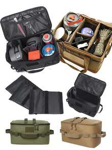 Outdoor Camping Utensil Storage Bag With Shoulder Strap, Durable Camping Cutlery Storage Bag With Handles, Tableware Storage, Miscellaneous Storage, Camping Small Bag, For Outdoor Picnic And Camping Essentials, Foldable With Customizable Compartments And Mesh Pocket, Camping Accessories, General Party And Tools Storage Box, Anti-Collision, Multi-Functional Large Capacity - Multicolor - View 2